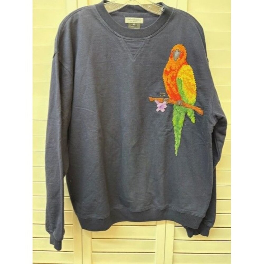 Bullock & Jones M Navy Sweatshirt With Hand-Stitched‎ Parrot Design
